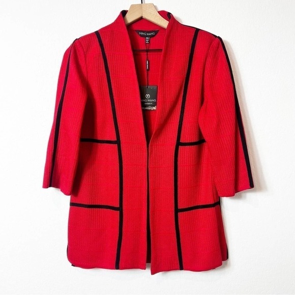 Ming Wang Heritage Fit Red Black Women Sweater or Blazer Top Petite Smal… - Picture 2 of 7